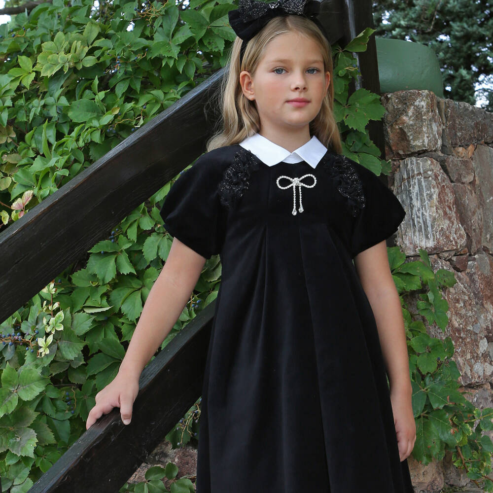Balloon Chic-Girls Velvet Dress with Diamanté Brooch | Childrensalon Outlet