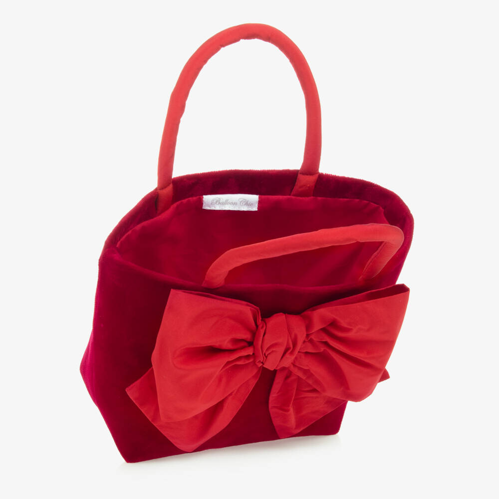 Balloon Chic-Girls Velvet Red Bow Tote | Childrensalon Outlet