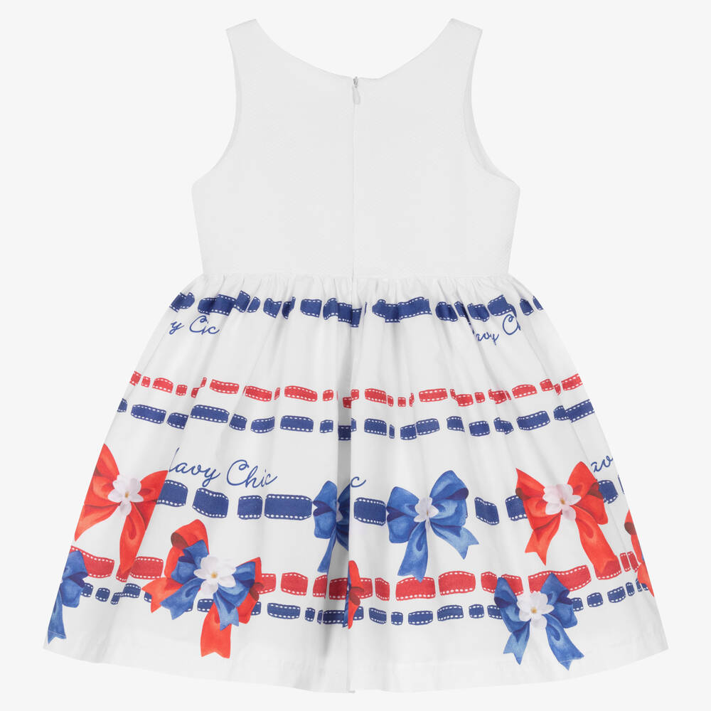 Balloon Chic-Girls White & Blue Cotton Bows Dress | Childrensalon Outlet