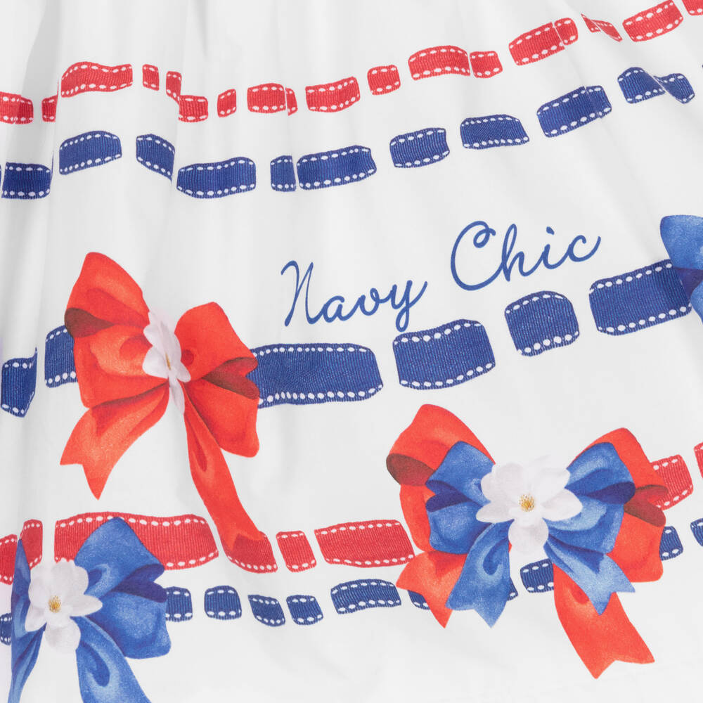 Balloon Chic-Girls White & Blue Cotton Bows Dress | Childrensalon Outlet