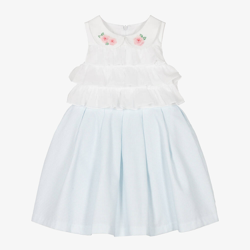 Balloon Chic - Robe blanche et bleue en coton  | Childrensalon
