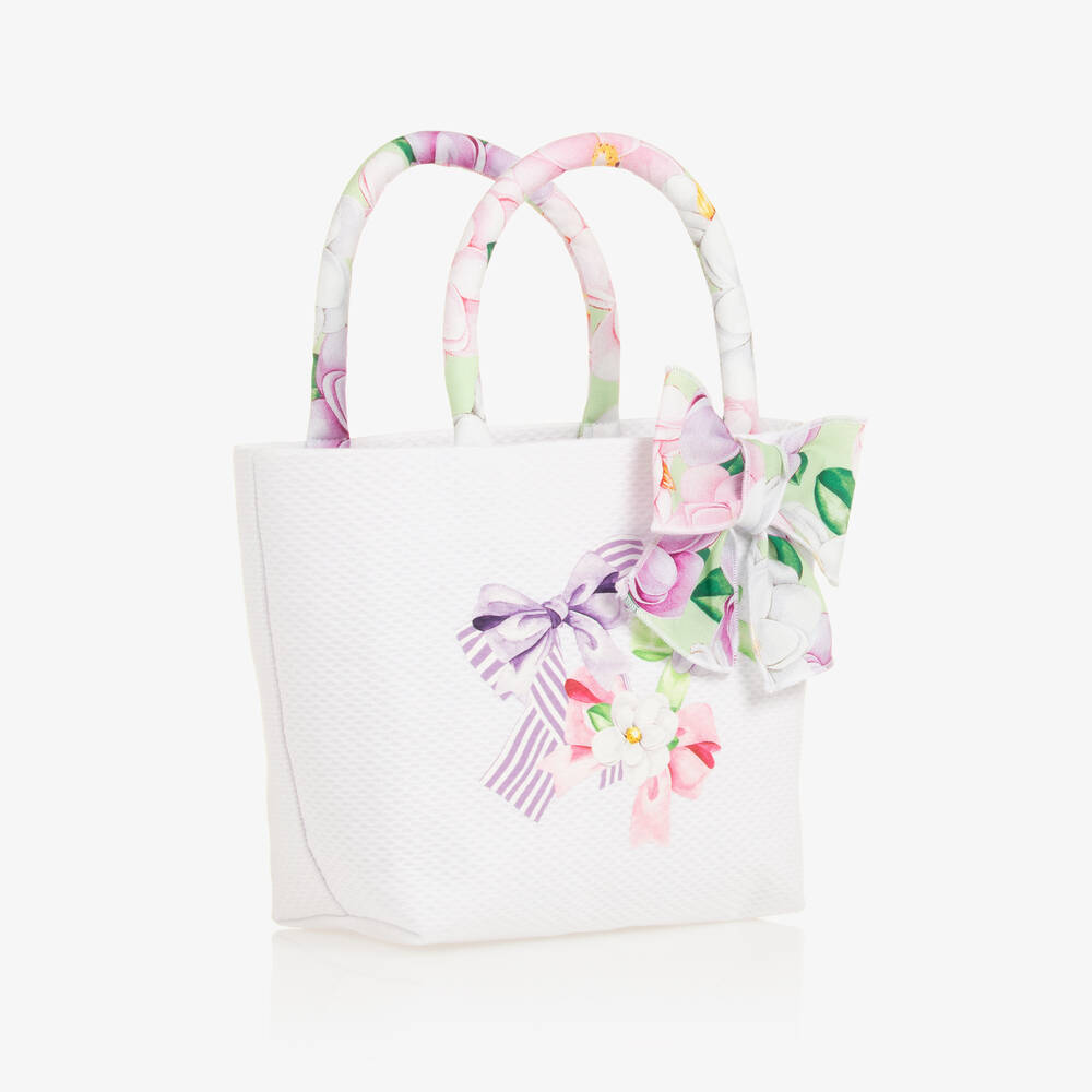 Balloon Chic-Girls White Bow Print Handbag (20cm) | Childrensalon Outlet