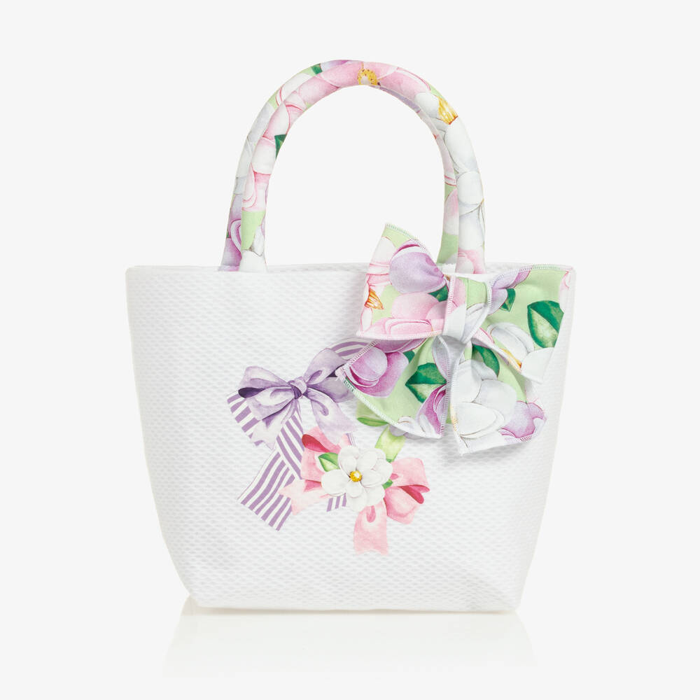 Balloon Chic-Girls White Bow Print Handbag (20cm) | Childrensalon Outlet