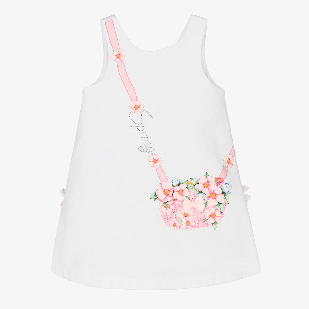 Balloon Chic - Girls White Cotton A-Line Dress | Childrensalon