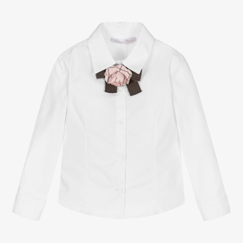 Balloon Chic - Girls White Cotton Blouse | Childrensalon