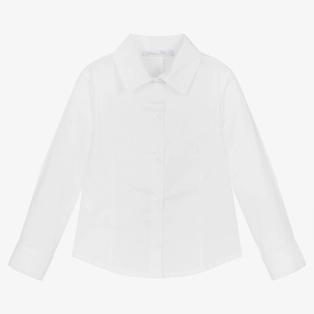 Balloon Chic-بلوز قطن بوبلين لون أبيض للبنات | Childrensalon Outlet