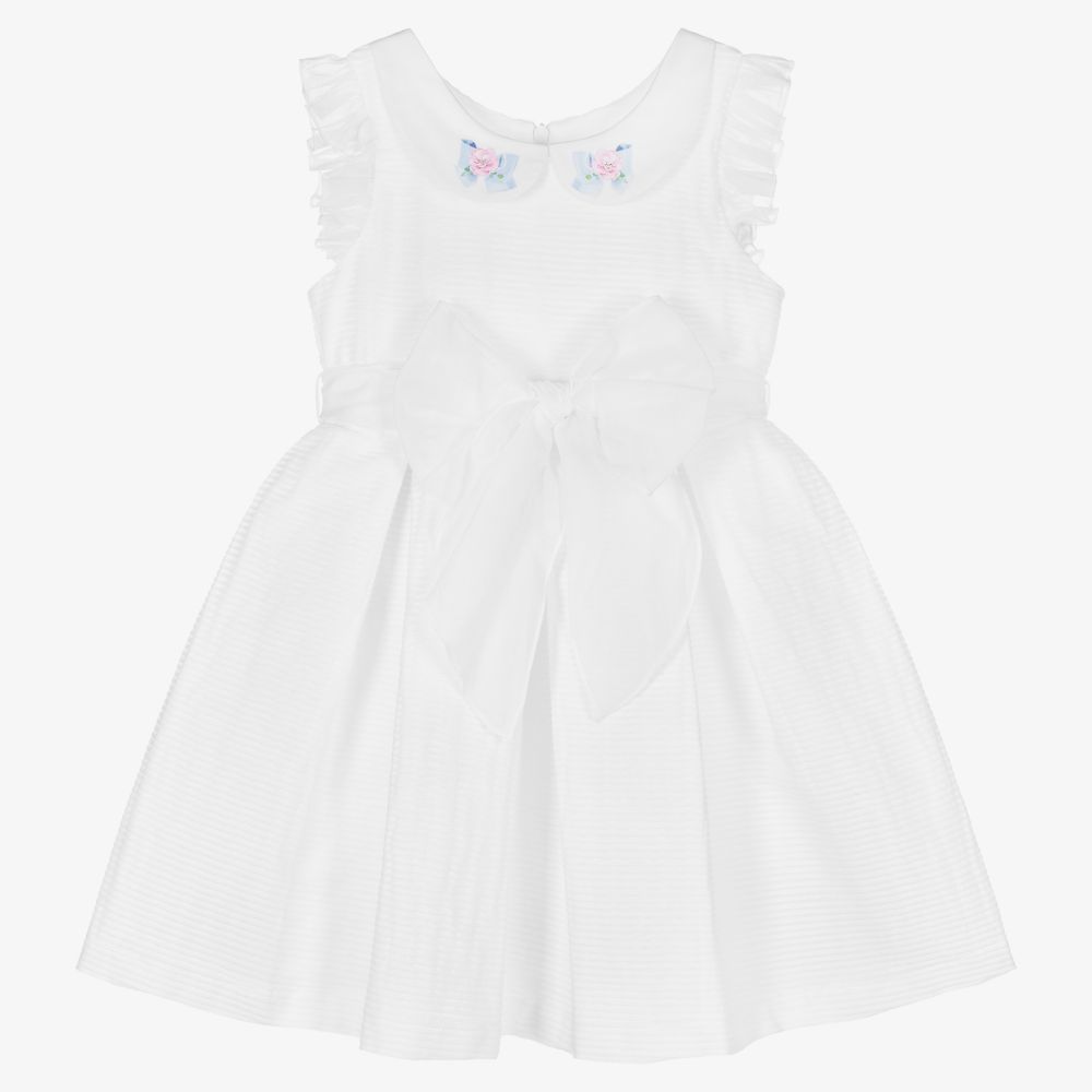 Balloon Chic - Girls White Cotton Bow Dress  | Childrensalon