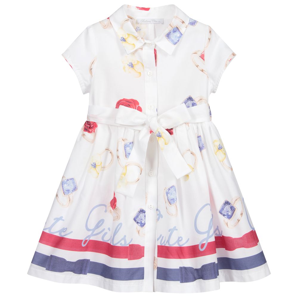 Balloon Chic - Girls White Cotton Dress | Childrensalon