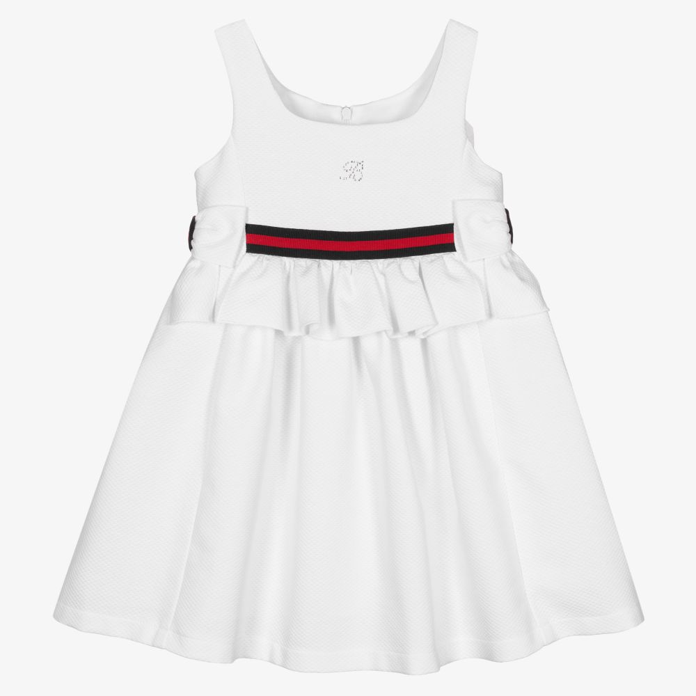 Balloon Chic - Girls White Cotton Dress | Childrensalon