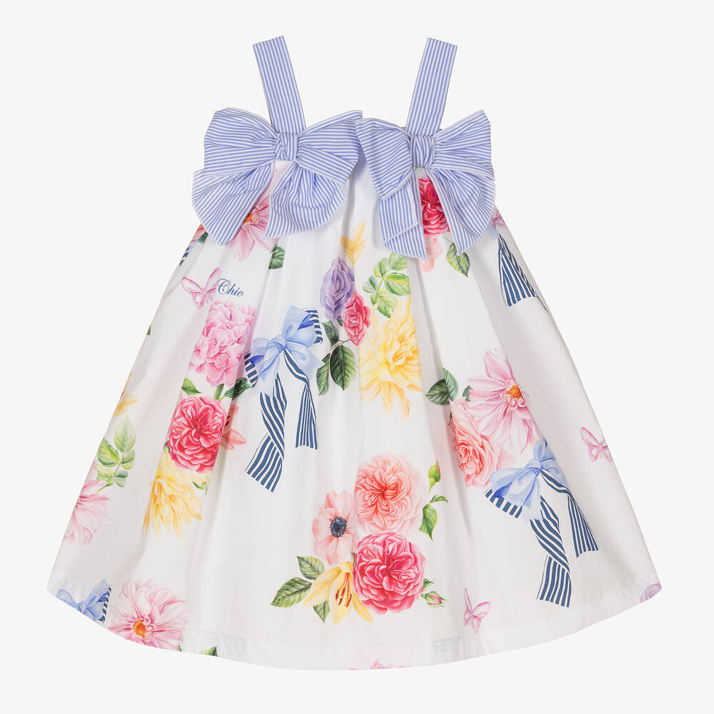 Balloon Chic - Girls White Cotton Floral Dress | Childrensalon