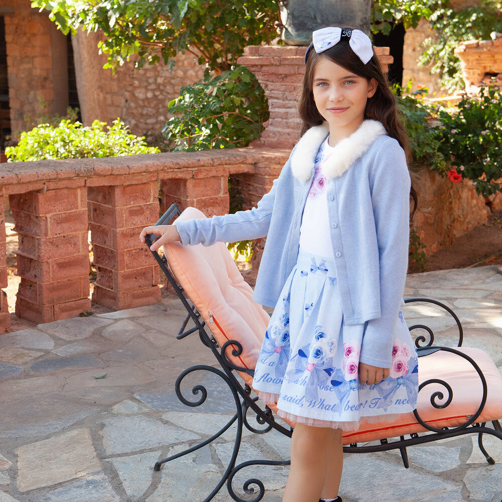 Balloon Chic-توب قطن جيرسي لون أبيض بطبعة ورود للبنات | Childrensalon Outlet