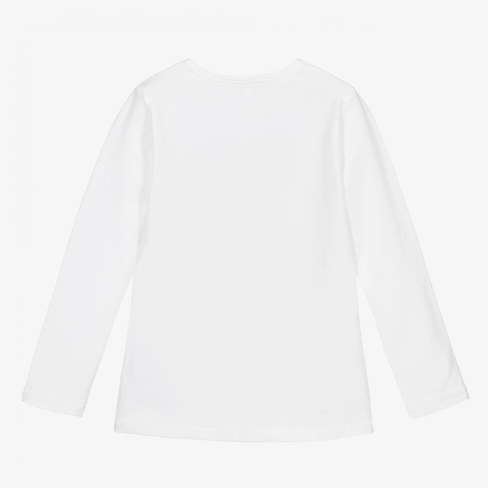 Balloon Chic-توب قطن جيرسي لون أبيض بطبعة ورود للبنات | Childrensalon Outlet