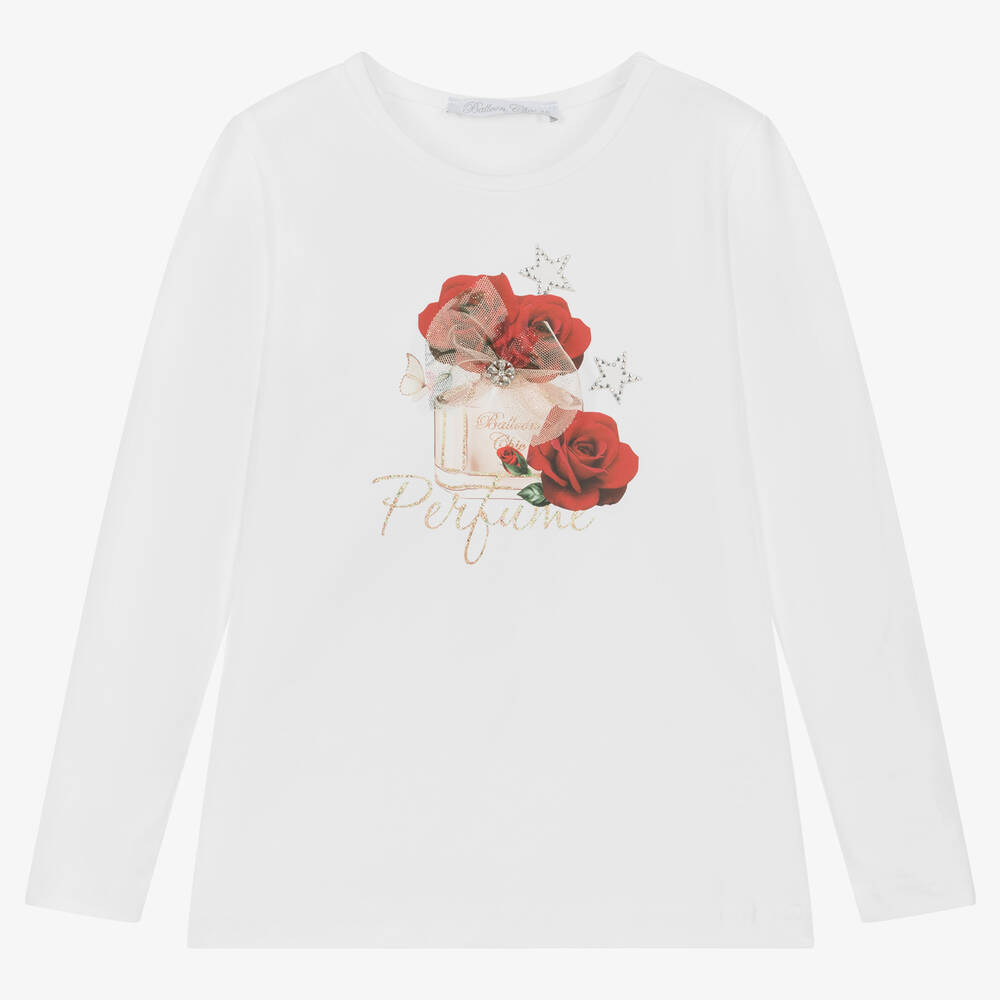 Balloon Chic-Белый хлопковый топ с флаконом с духами | Childrensalon Outlet