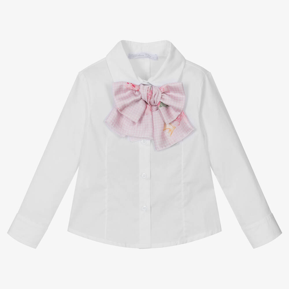 Balloon Chic - Girls White Cotton Poplin Shirt | Childrensalon