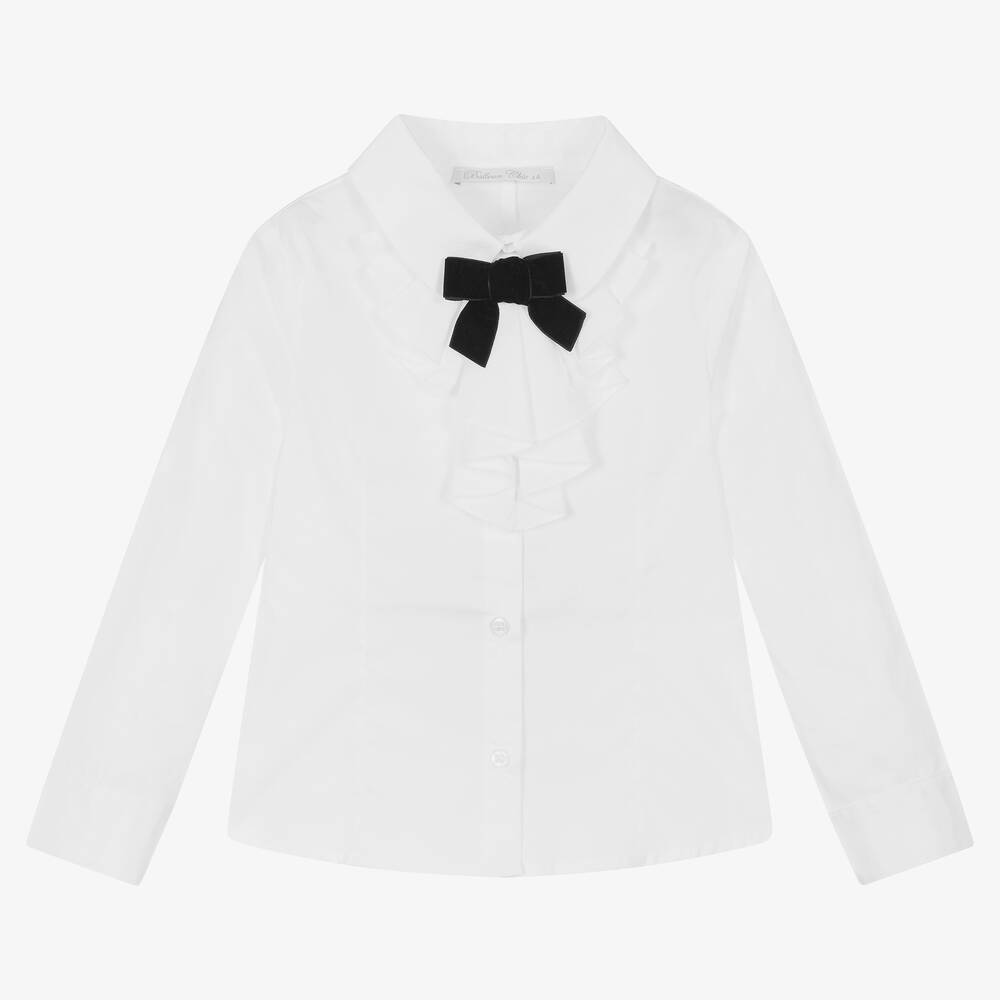 Balloon Chic - Girls White Cotton Ruffle Blouse | Childrensalon