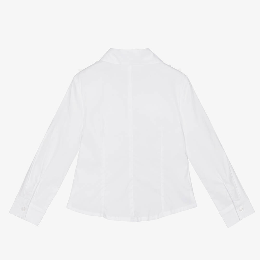 بالون شيك-قميص قطن مزين بكشكش لون أبيض للبنات | Childrensalon Outlet