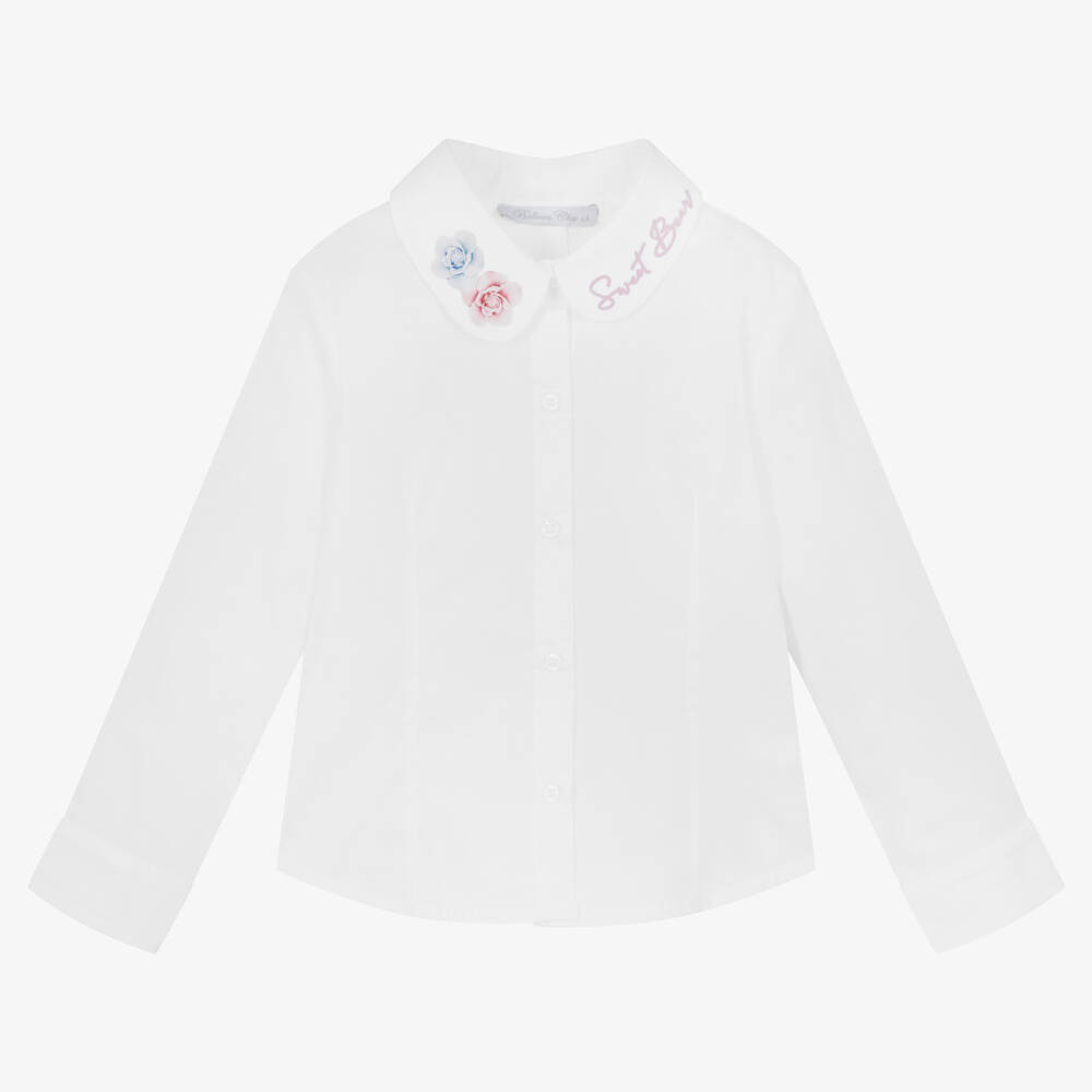 Balloon Chic - Girls White Cotton Shirt | Childrensalon