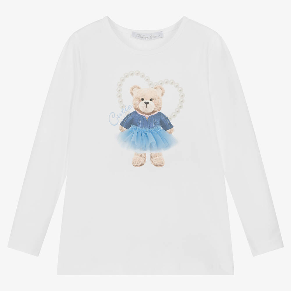 Balloon Chic-توب قطن جيرسي لون أبيض للبنات | Childrensalon Outlet