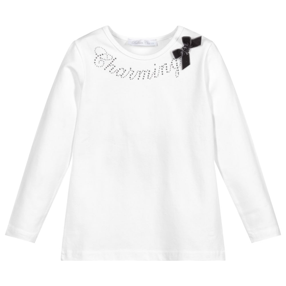 Balloon Chic - Girls White Cotton Top | Childrensalon