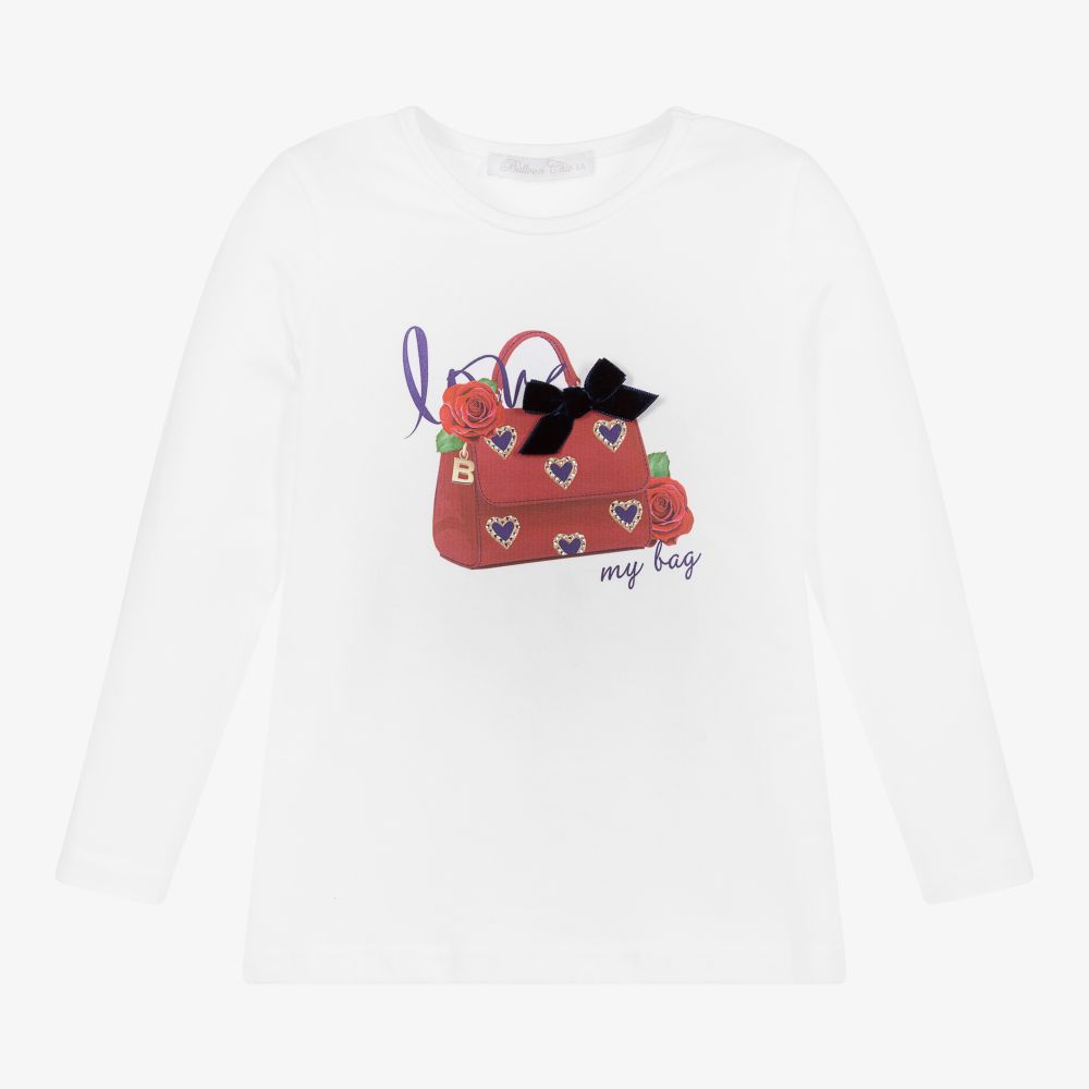 Balloon Chic - Girls White Cotton Top | Childrensalon