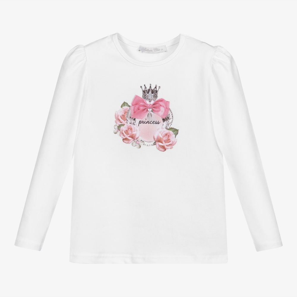 Balloon Chic - Girls White Cotton Top  | Childrensalon