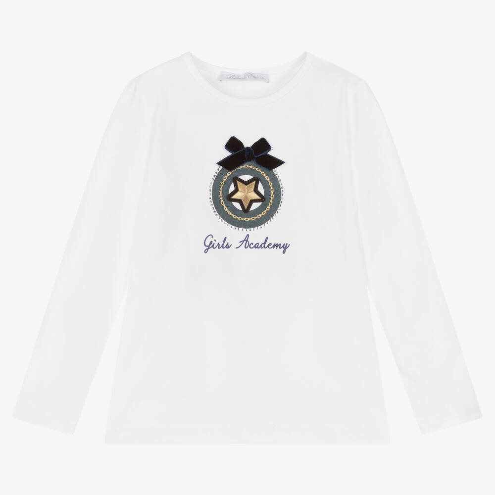 Balloon Chic - Girls White Cotton Top | Childrensalon