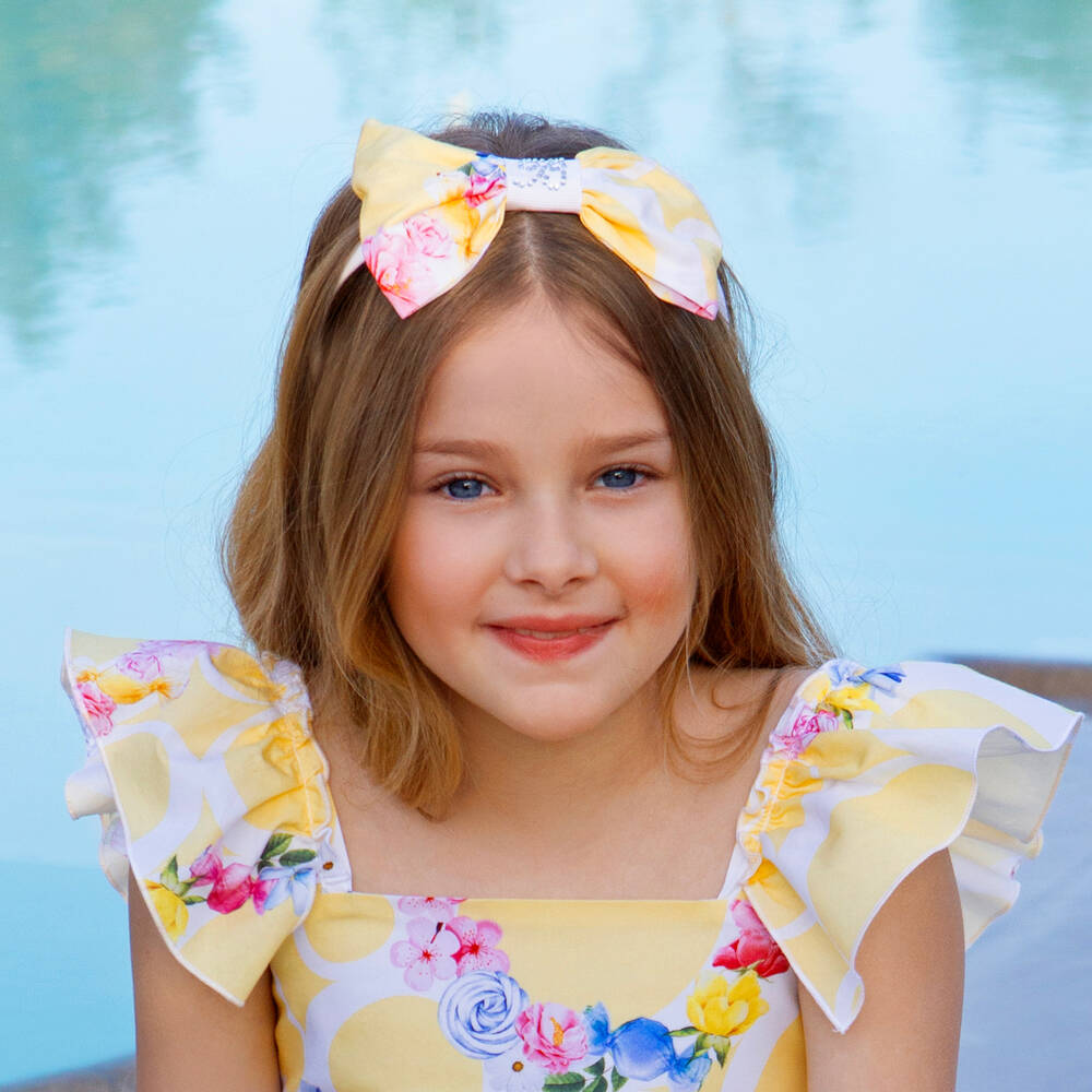 Balloon Chic-Girls White Floral Bow Hairband | Childrensalon Outlet