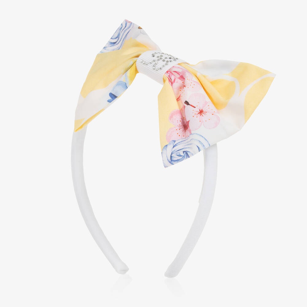 Balloon Chic-Girls White Floral Bow Hairband | Childrensalon Outlet