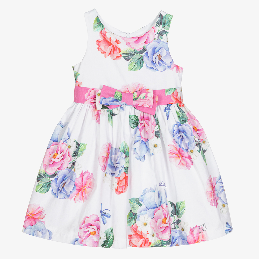 Balloon Chic - Girls White Floral Cotton Dress | Childrensalon