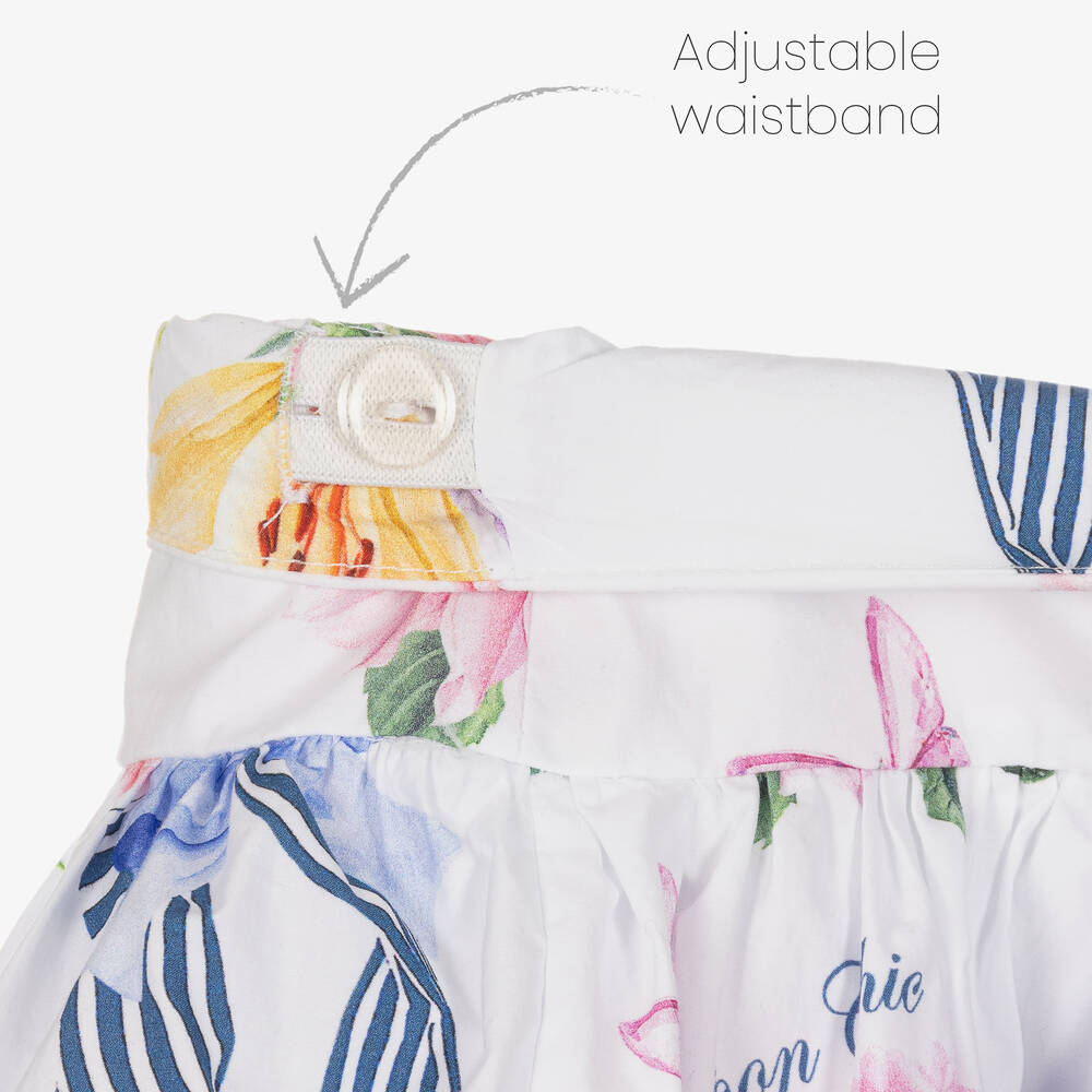 Balloon Chic-طقم تنورة مزيج قطن لون أبيض بطبعة ورود | Childrensalon Outlet