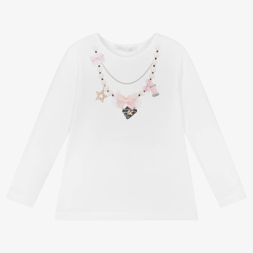 Balloon Chic - Girls White Pearl Print Top | Childrensalon