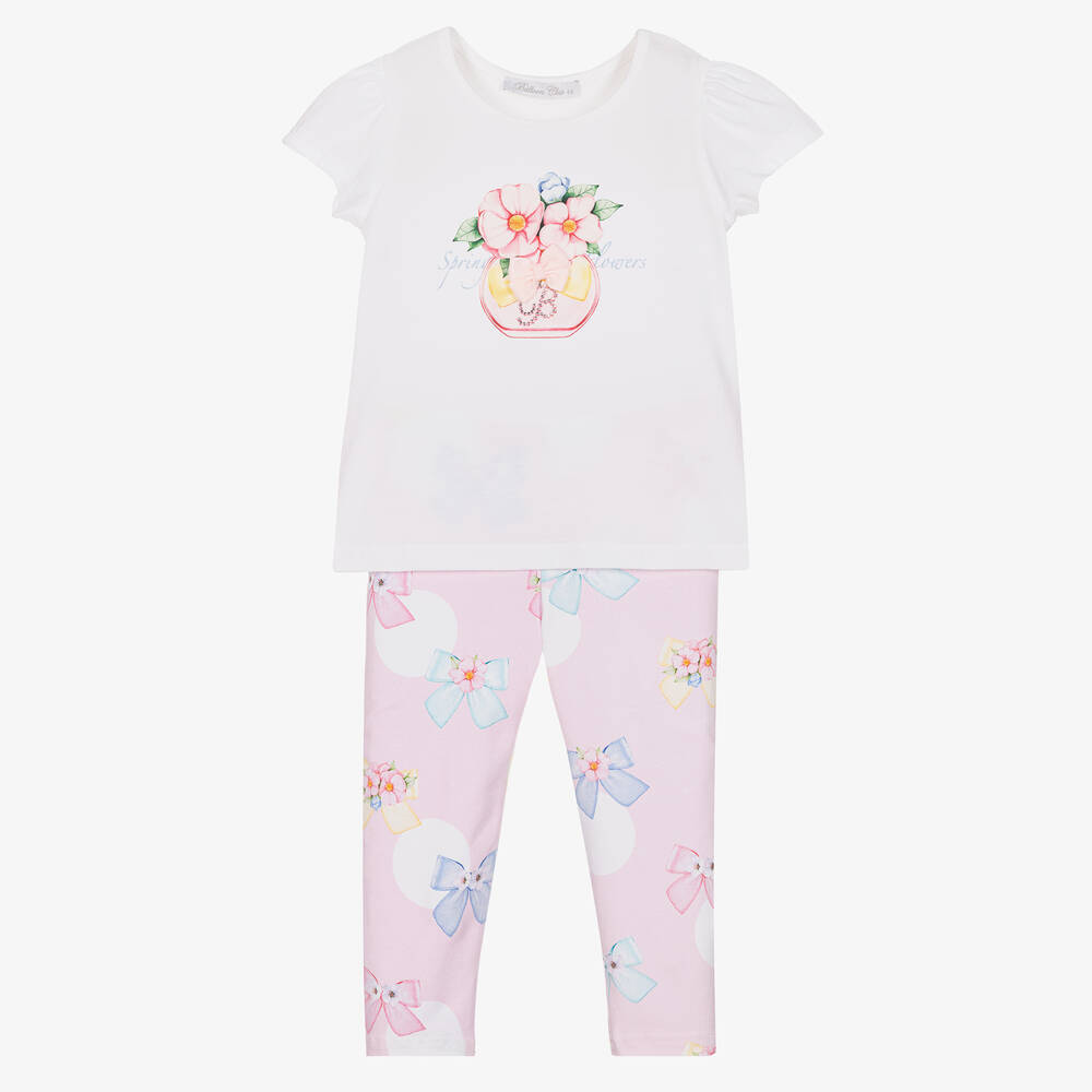 Balloon Chic-Girls White & Pink Cotton Leggings Set | Childrensalon Outlet