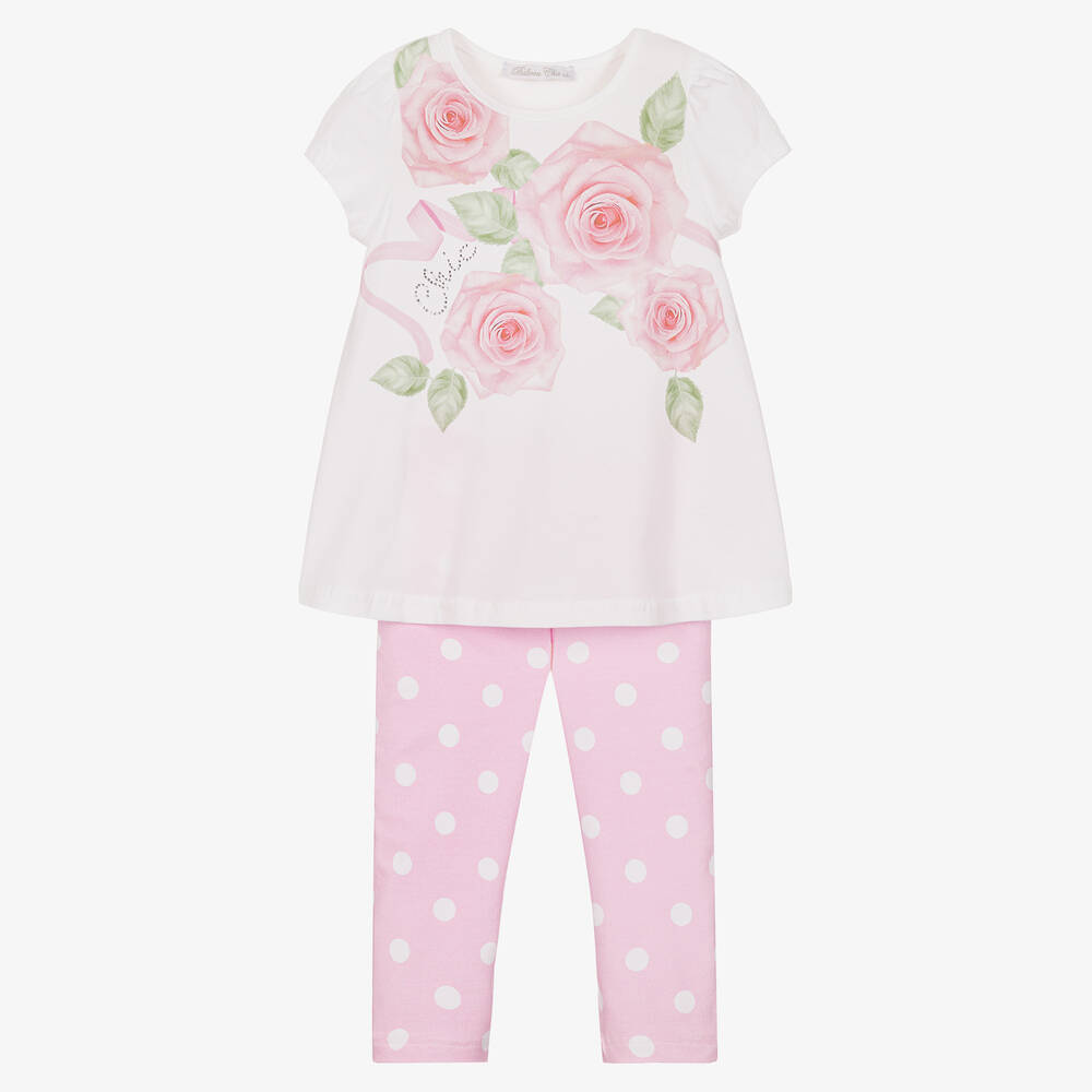 Balloon Chic-Girls White & Pink Cotton Leggings Set | Childrensalon Outlet