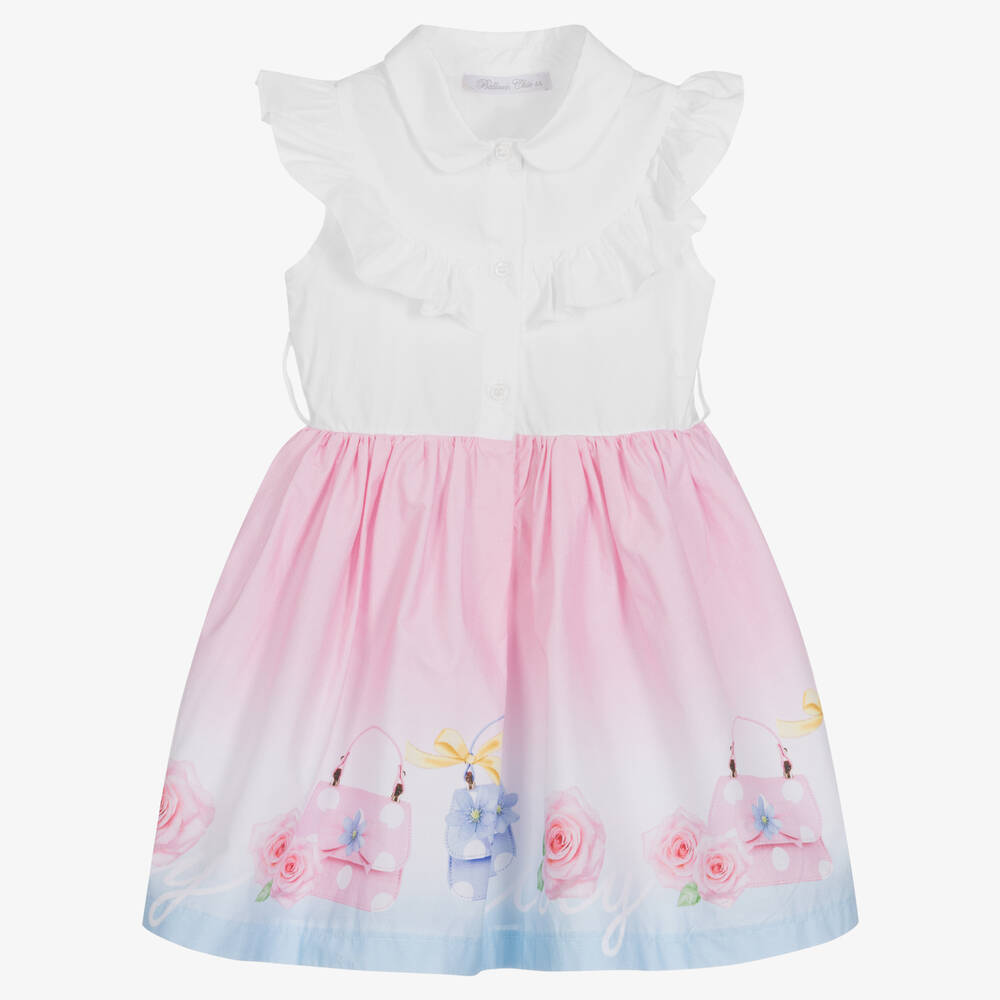 Balloon Chic-Girls White & Pink Cotton Poplin Dress | Childrensalon Outlet