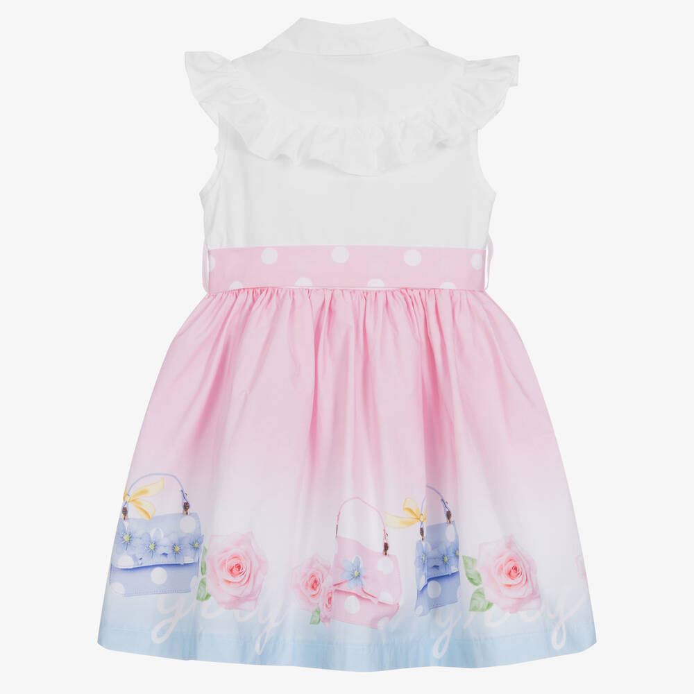 Balloon Chic-Girls White & Pink Cotton Poplin Dress | Childrensalon Outlet