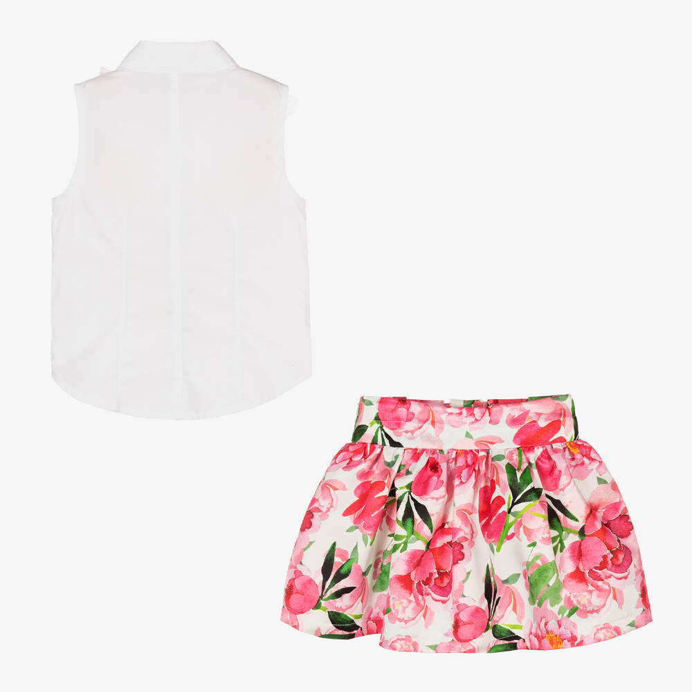 Balloon Chic-Белый топ и розовая юбка с цветами | Childrensalon Outlet