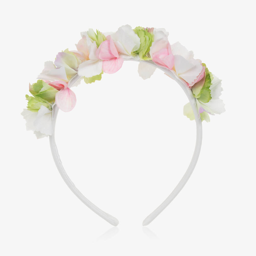 Balloon Chic-Girls White, Pink & Green Floral Hairband | Childrensalon Outlet