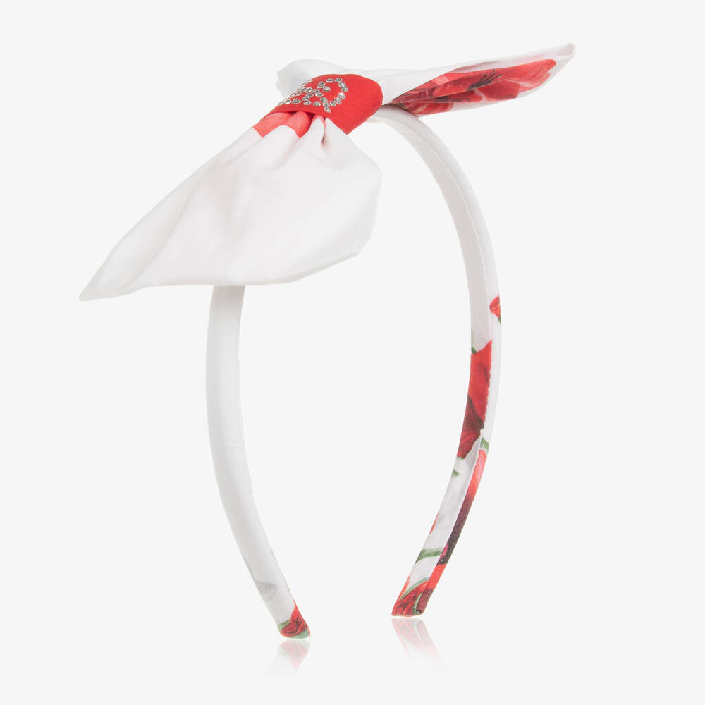 Balloon Chic - Girls White & Red Poppies Hairband | Childrensalon