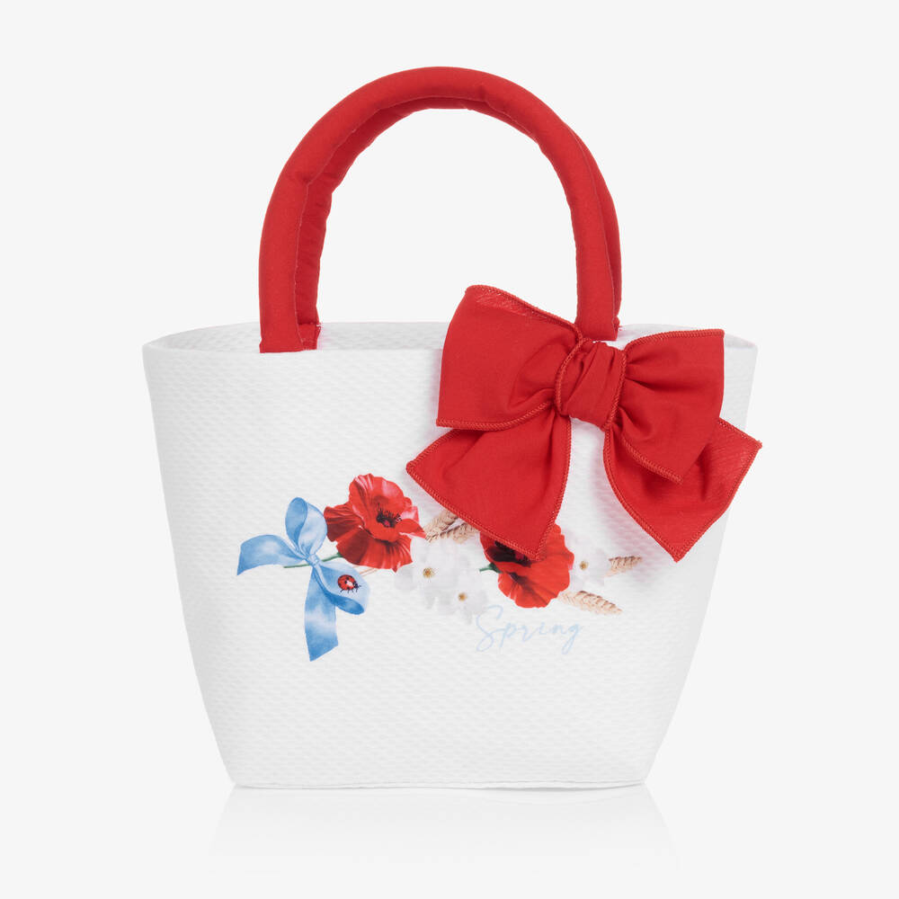 Balloon Chic - حقيبة يد قطن لون أبيض وأحمر للبنات (20 سم) | Childrensalon