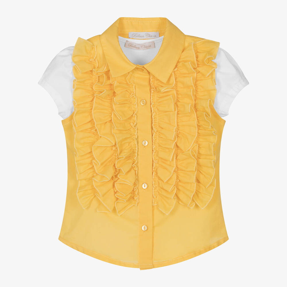 Balloon Chic-Girls White T-Shirt & Yellow Blouse Set | Childrensalon Outlet