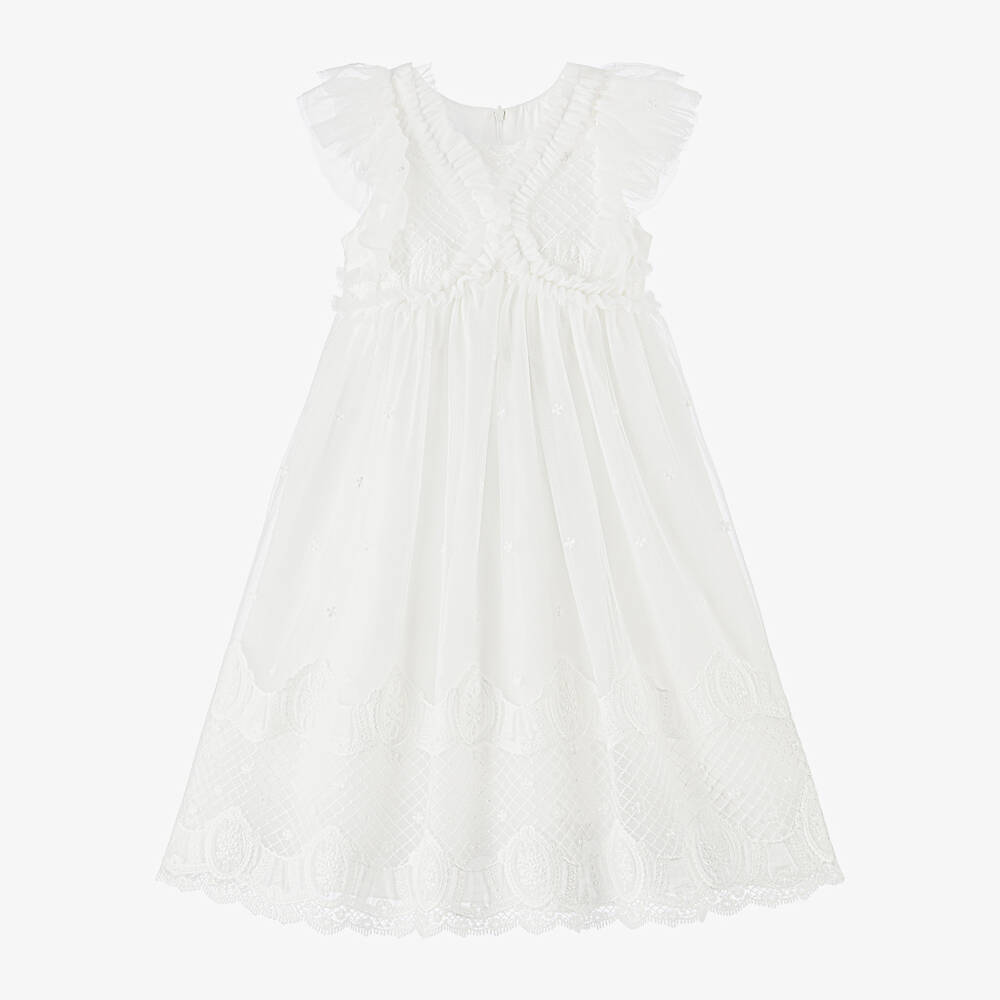 Balloon Chic-فستان تول مزين بدانتيل لون أبيض | Childrensalon Outlet