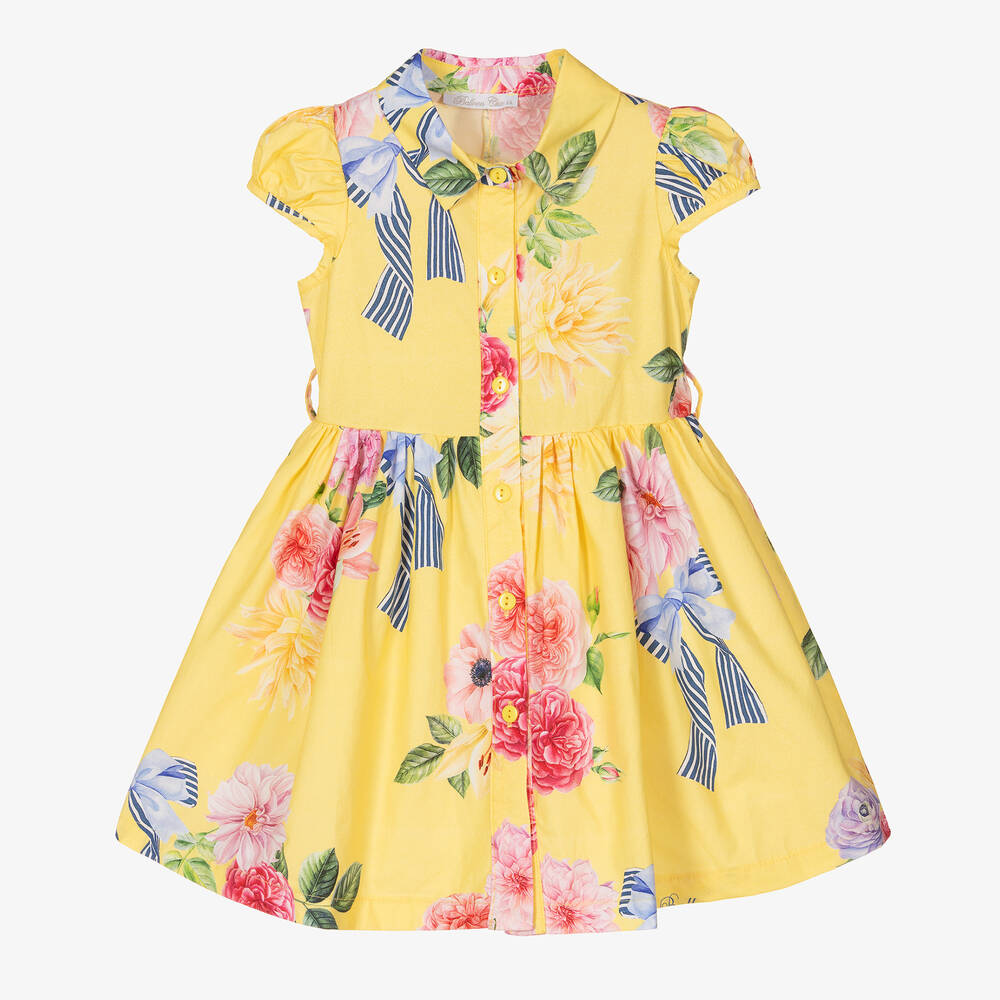 Balloon Chic-Girls Yellow Cotton Floral Dress  | Childrensalon Outlet
