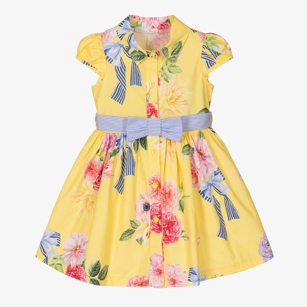 Balloon Chic - Girls Yellow Cotton Floral Dress  | Childrensalon