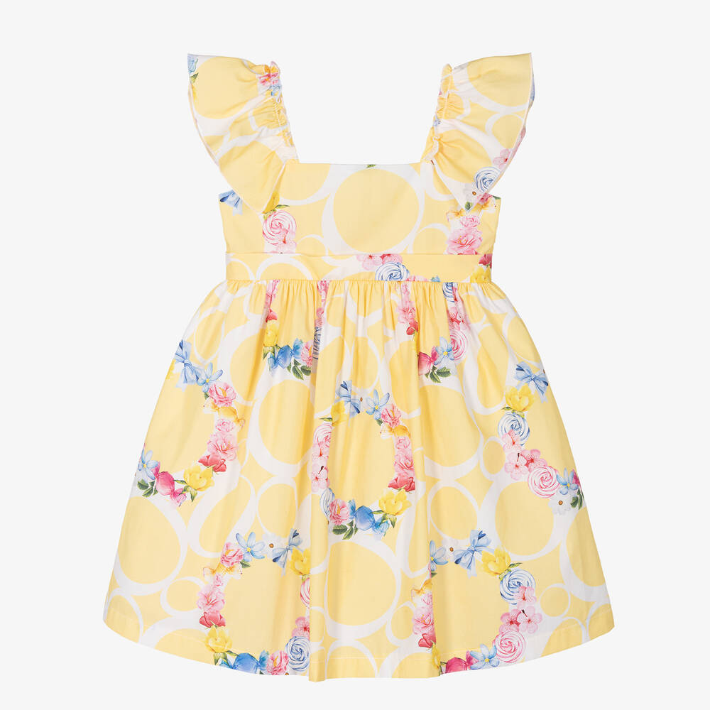 Balloon Chic-Girls Yellow Cotton Floral Dress | Childrensalon Outlet