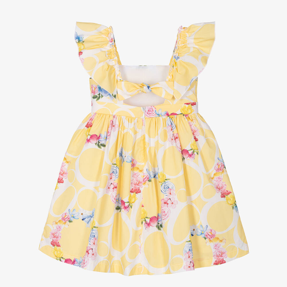 Balloon Chic-فستان قطن بوبلين لون أصفر بطبعة ورود | Childrensalon Outlet