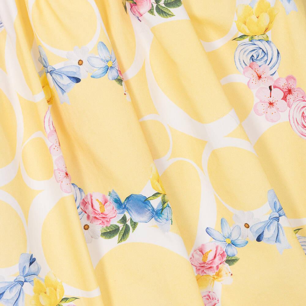 Balloon Chic-فستان قطن بوبلين لون أصفر بطبعة ورود | Childrensalon Outlet