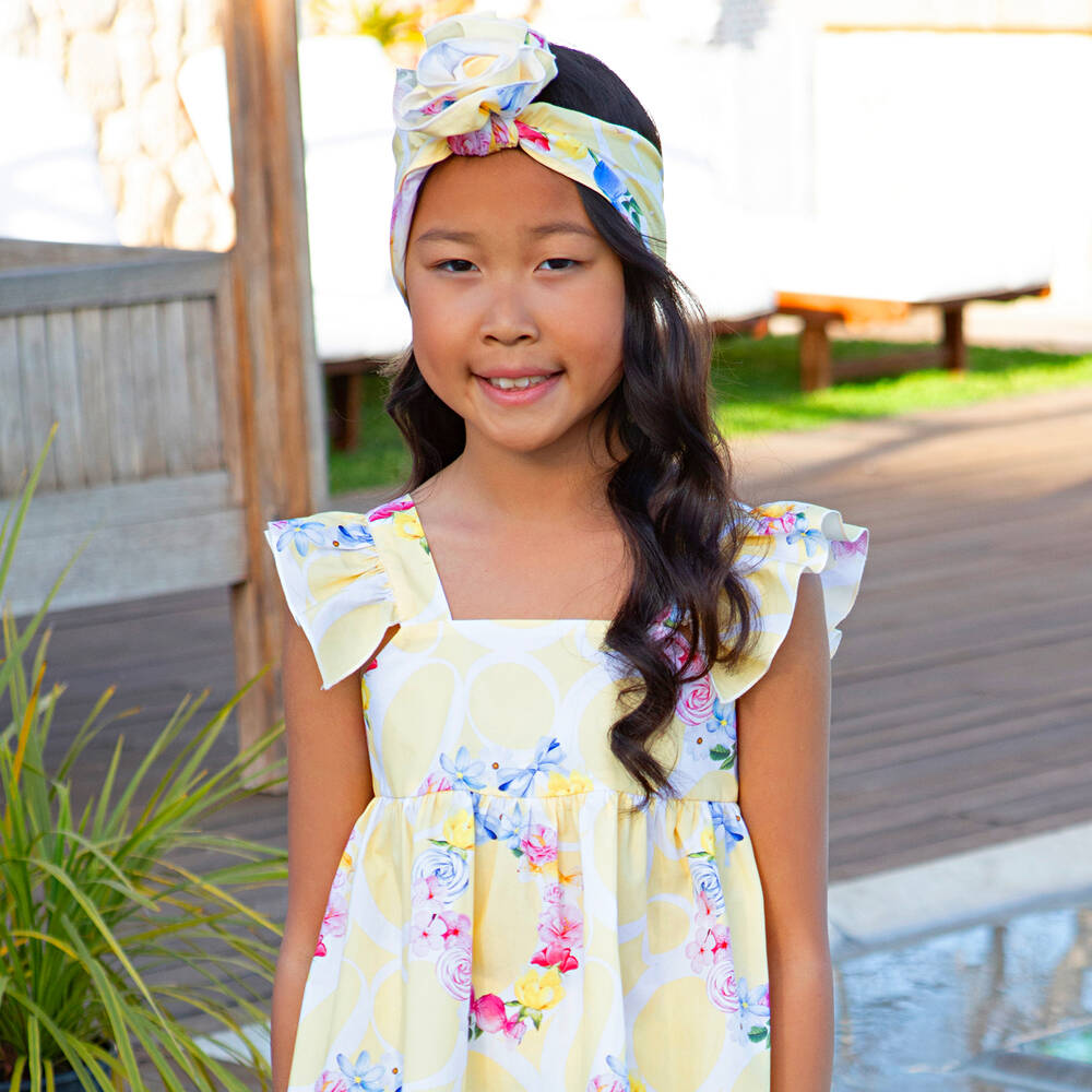 Balloon Chic-Girls Yellow Cotton Floral Shorts Set | Childrensalon Outlet