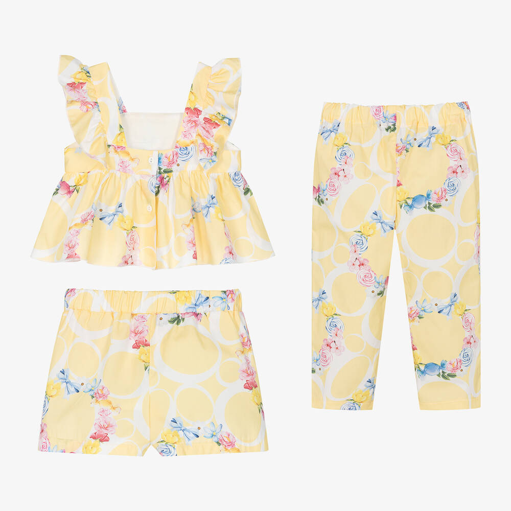 Balloon Chic-Girls Yellow Cotton Floral Shorts Set | Childrensalon Outlet
