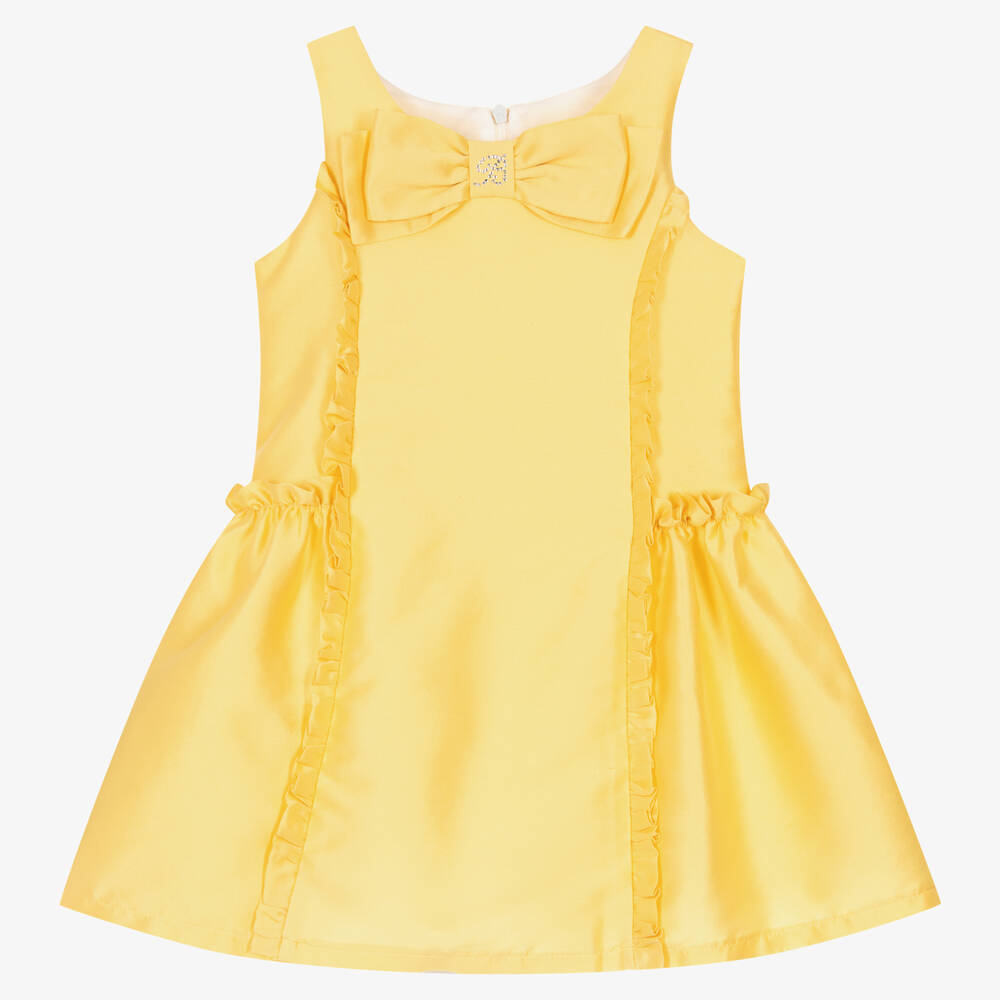 Balloon Chic-Girls Yellow Cotton & Silk Bow Dress | Childrensalon Outlet