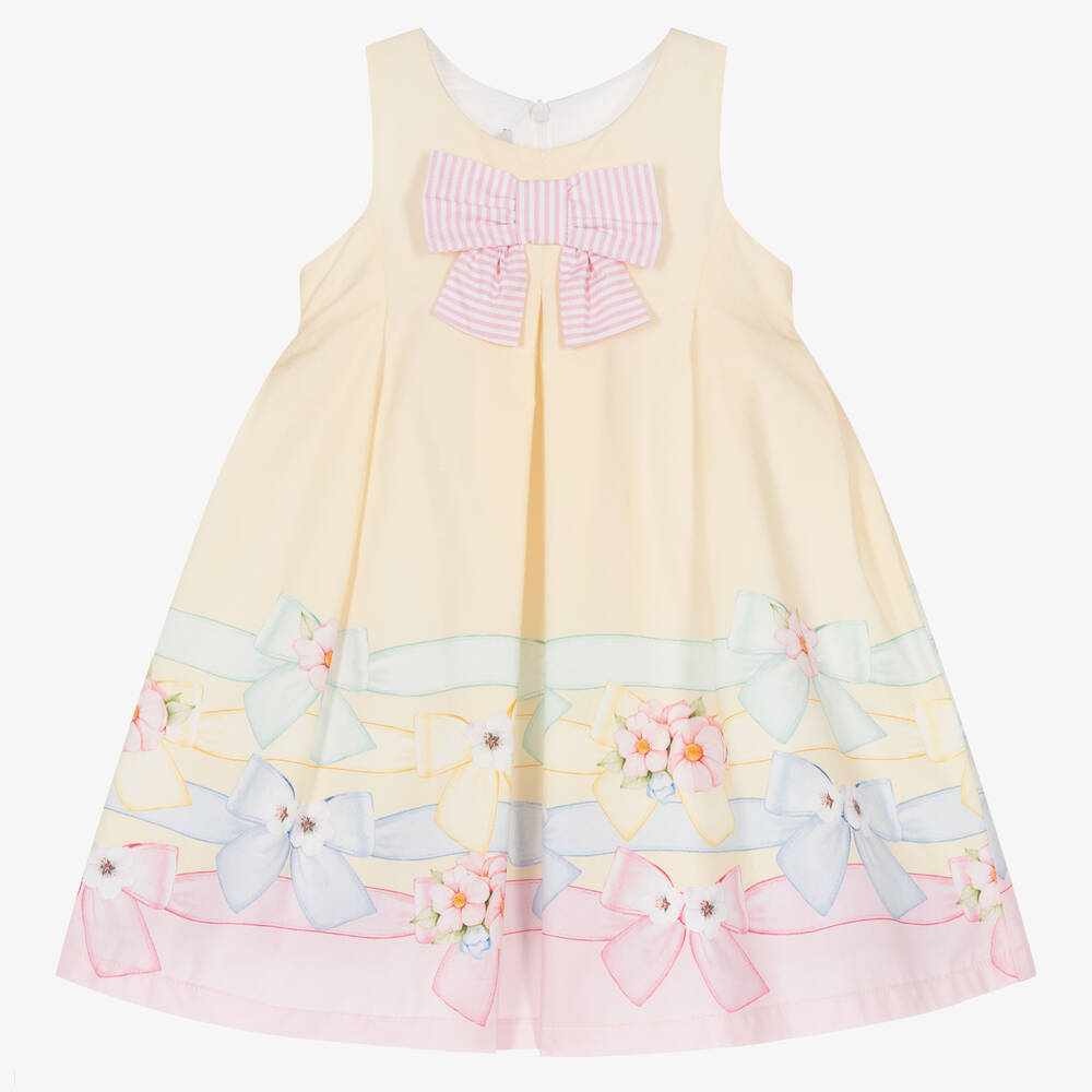 Balloon Chic - Girls Yellow Floral Cotton Bow Dress | Childrensalon